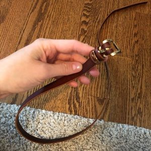 thin dark brown belt gold buckle